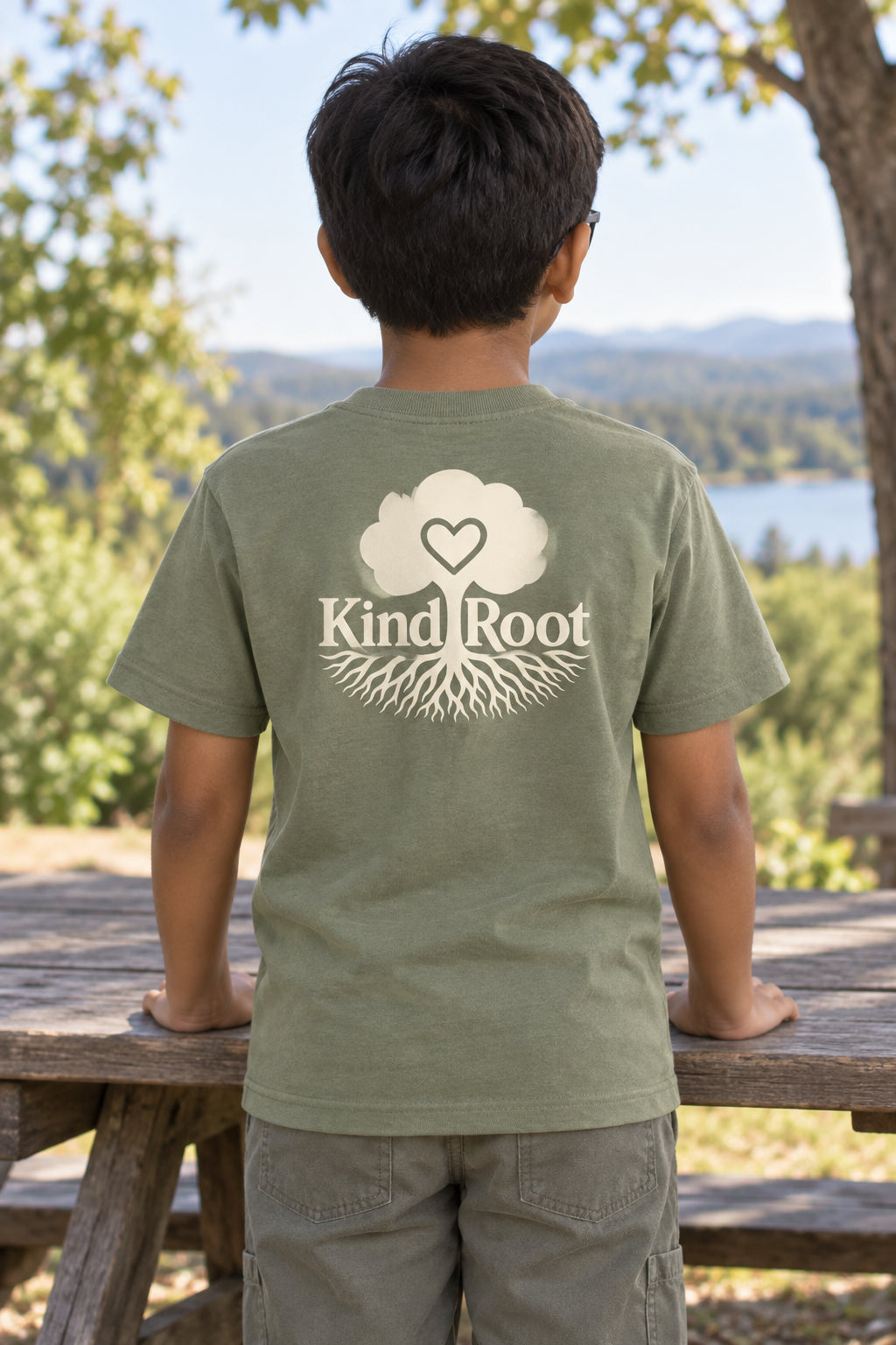 KindRoot logo on the back of the Avocado kids organic cotton tee