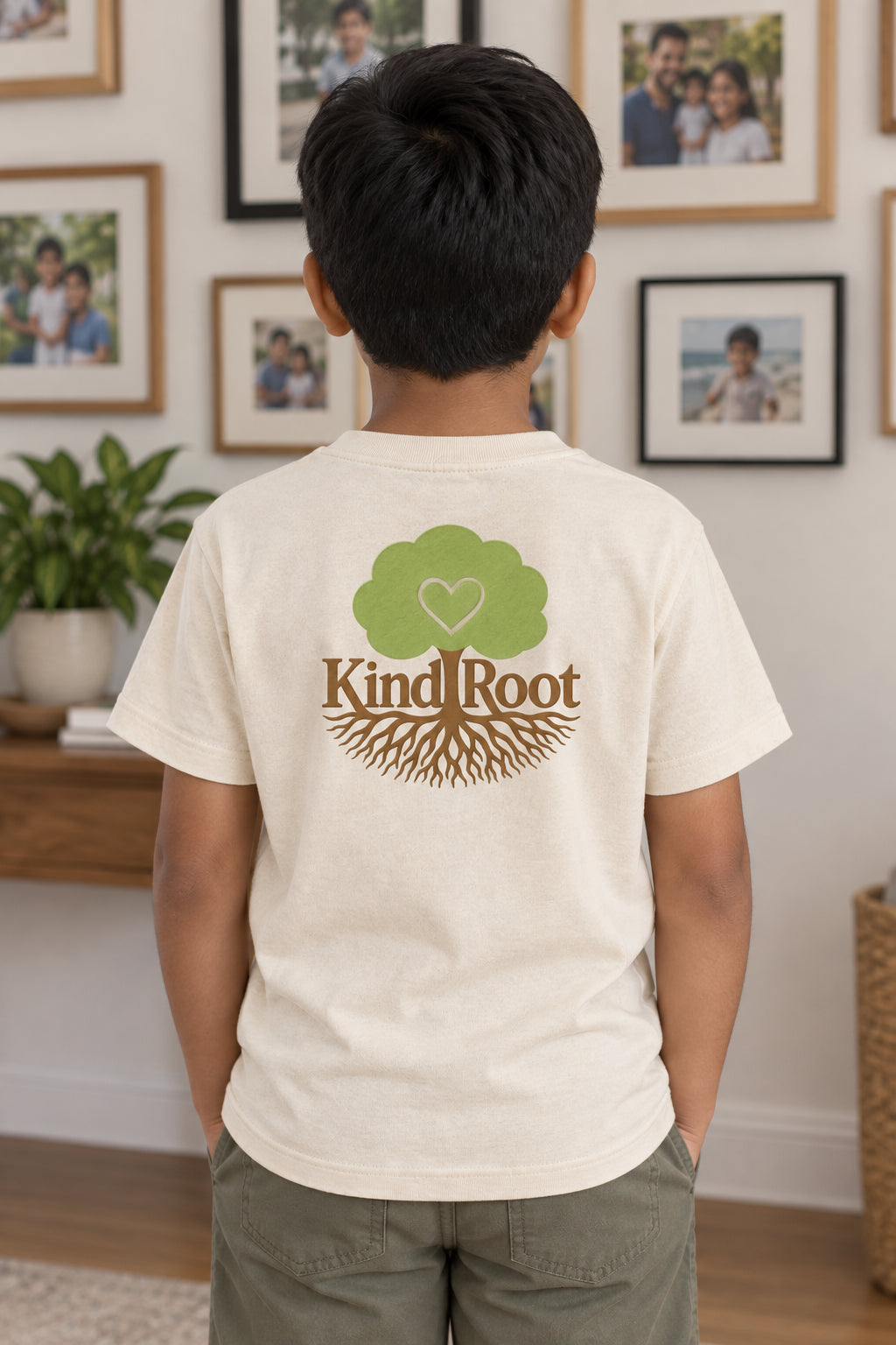 KindRoot logo on the back of the Natural kids organic cotton tee