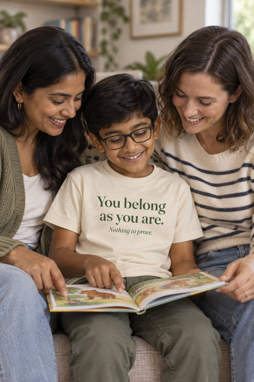 Child wearing the You belong as you are. kids tee in Natural