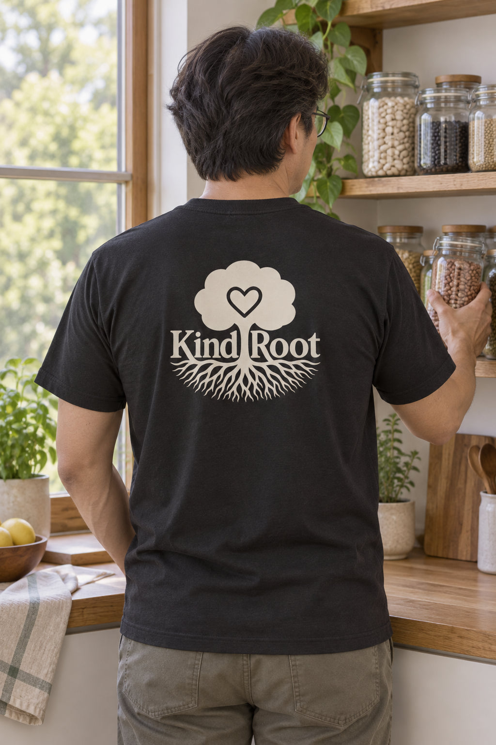 KindRoot logo on the back of the Night unisex organic cotton tee