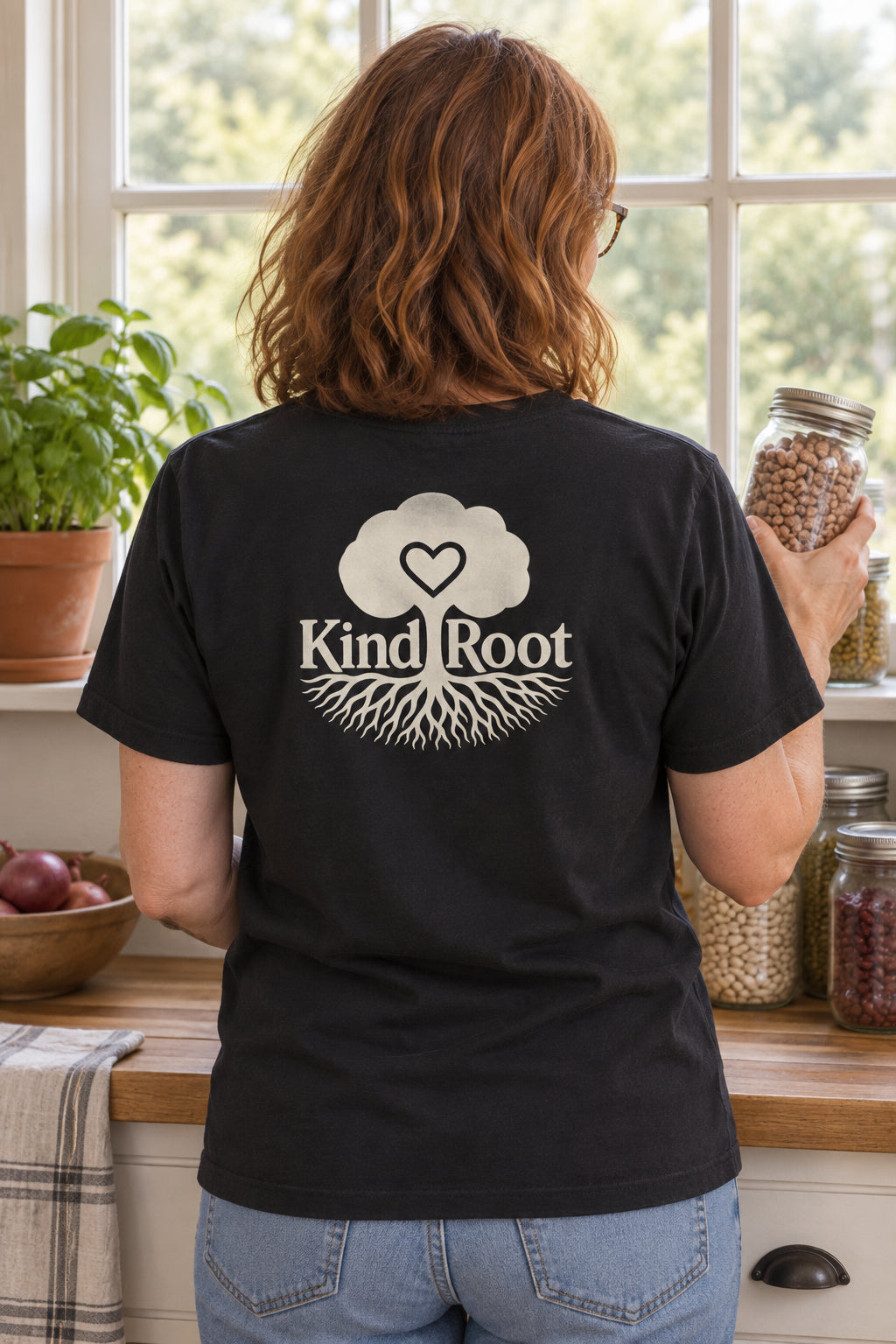 KindRoot logo on the back of the Night unisex organic cotton tee