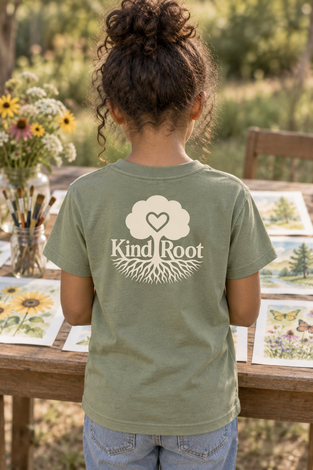 KindRoot logo on the back of the Avocado kids organic cotton tee