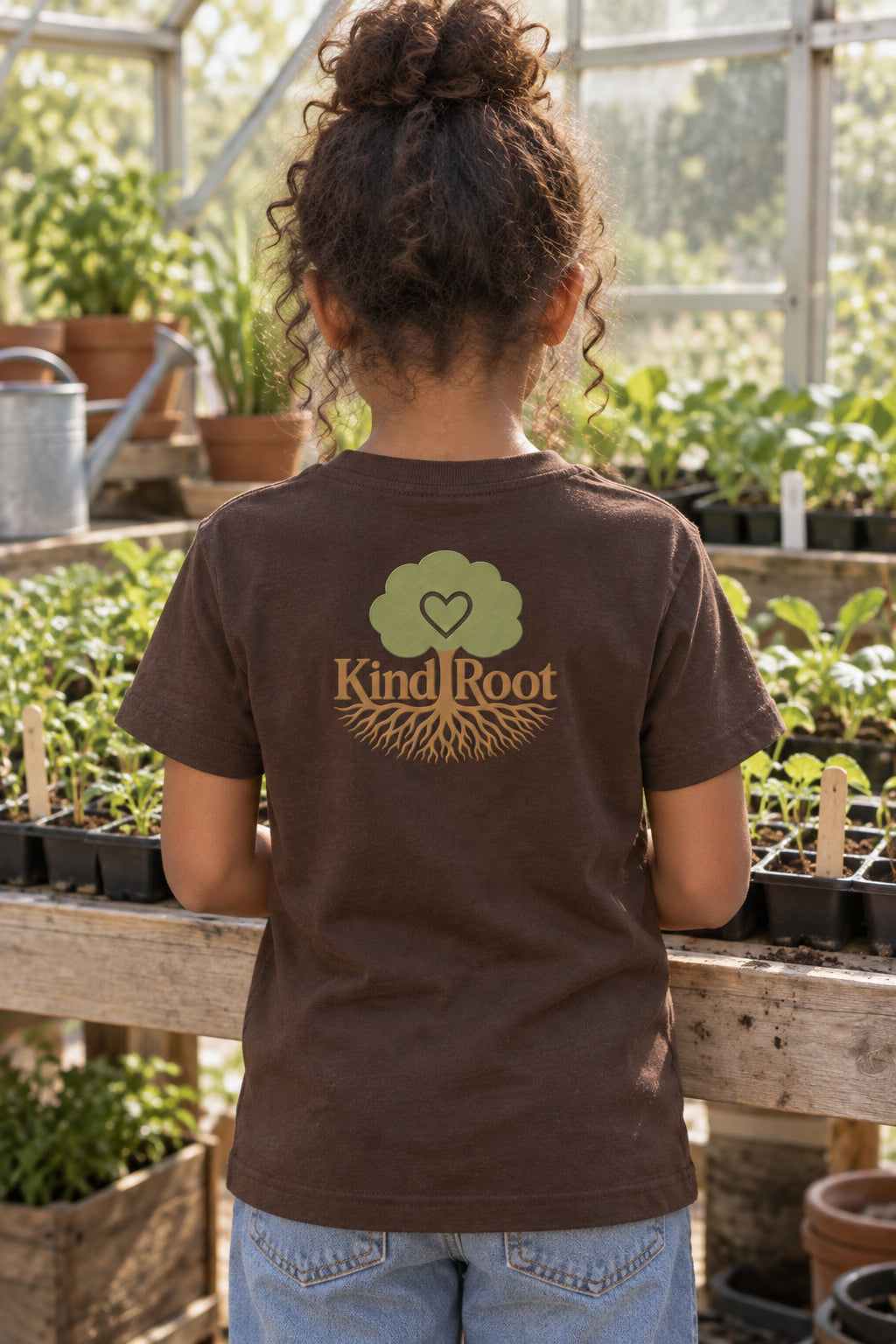 KindRoot logo on the back of the Bark kids organic cotton tee