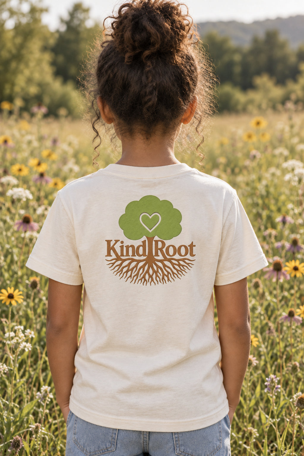 KindRoot logo on the back of the Natural kids organic cotton tee