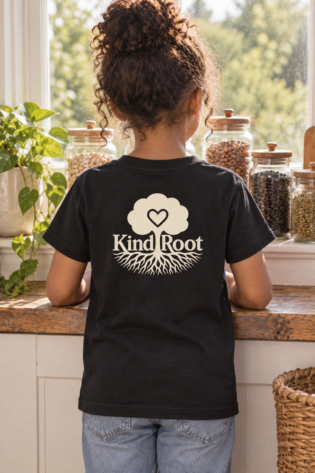 KindRoot logo on the back of the Night kids organic cotton tee