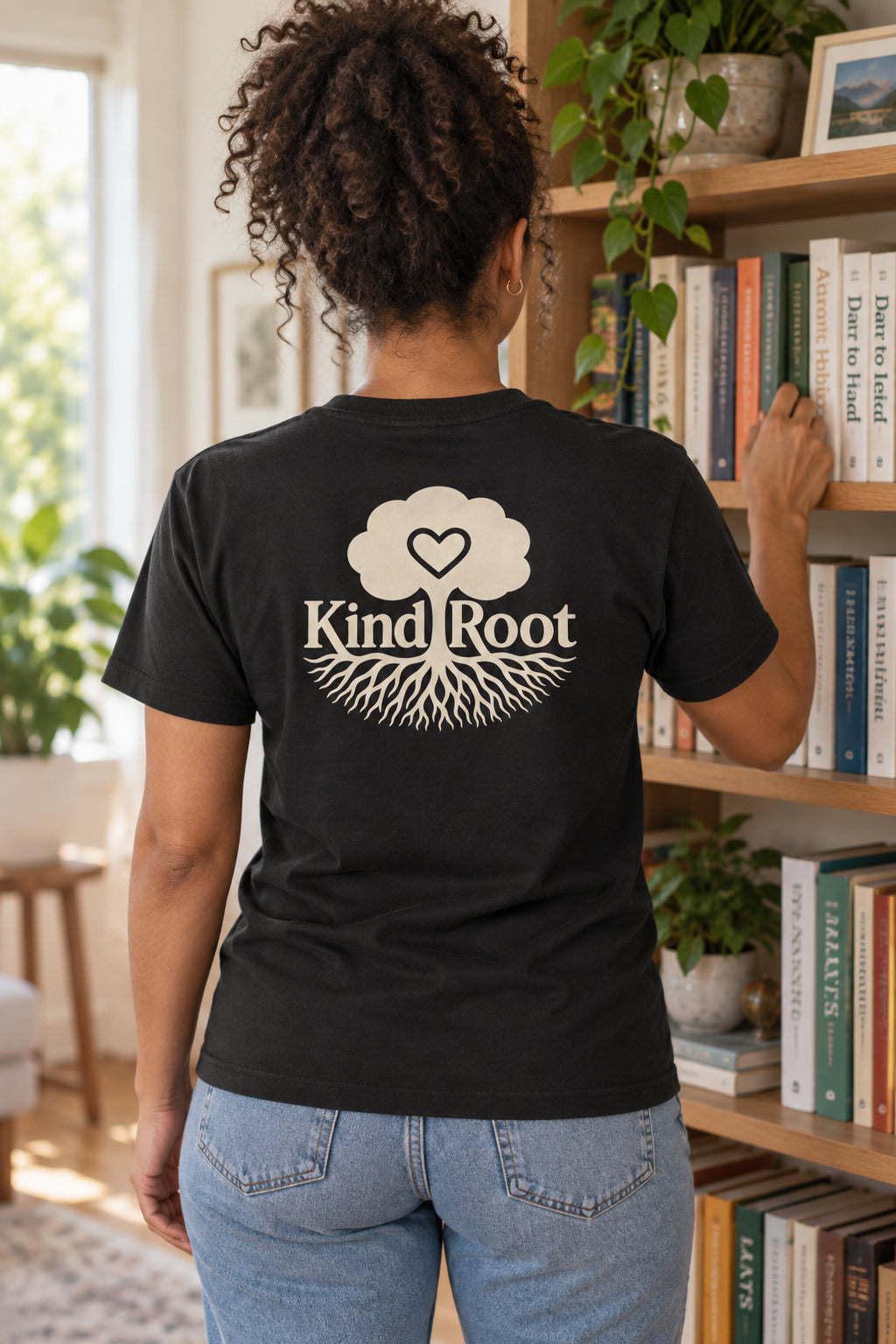 KindRoot logo on the back of the Night unisex organic cotton tee