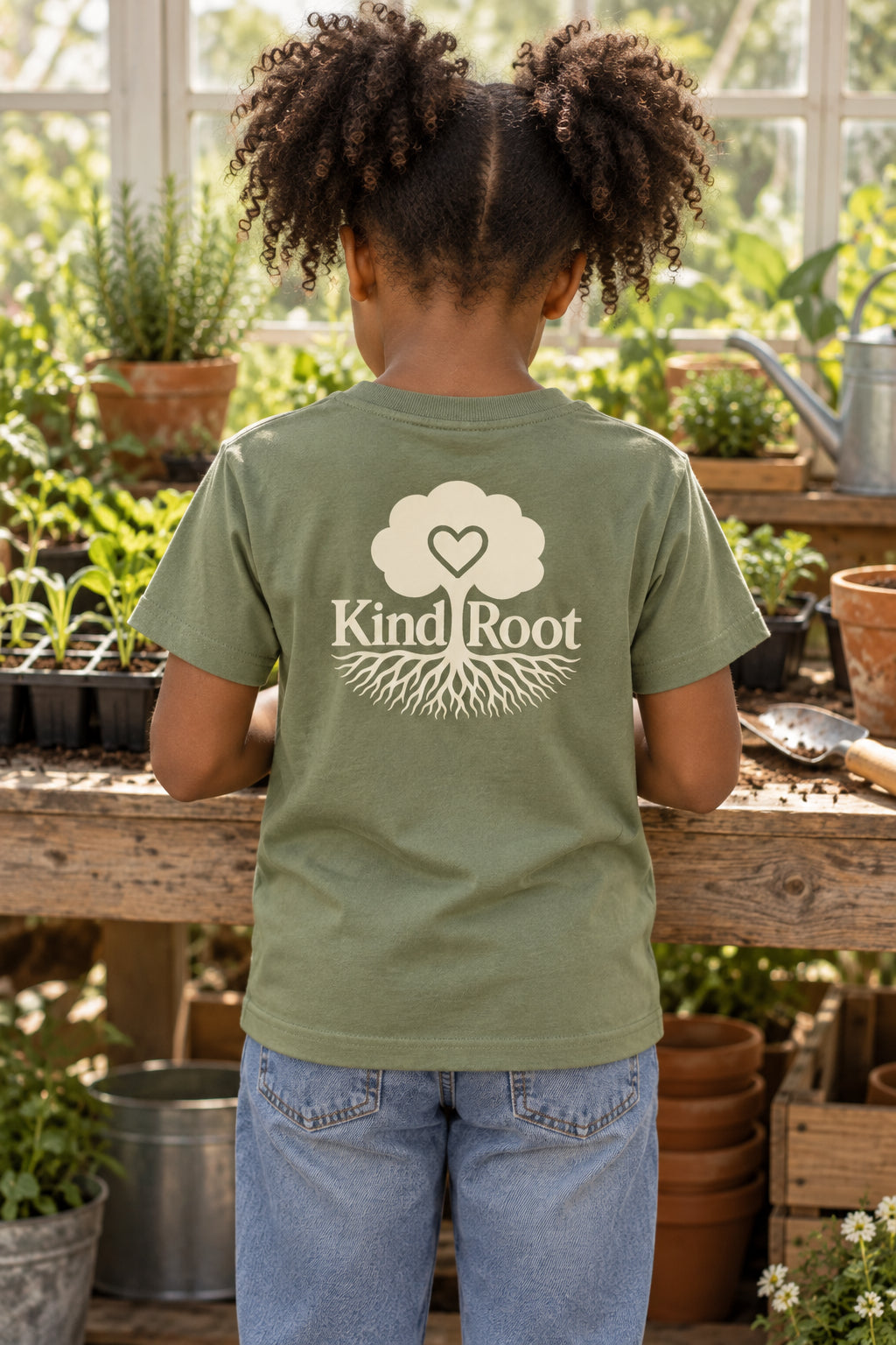 KindRoot logo on the back of the Avocado kids organic cotton tee