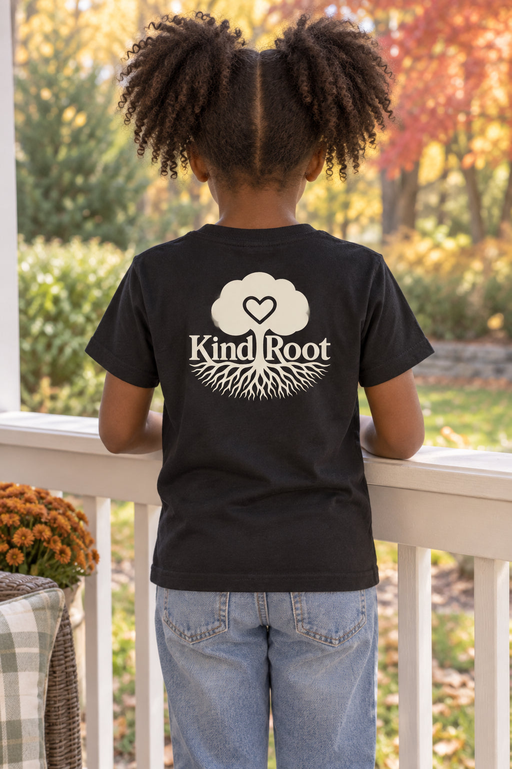 KindRoot logo on the back of the Night kids organic cotton tee