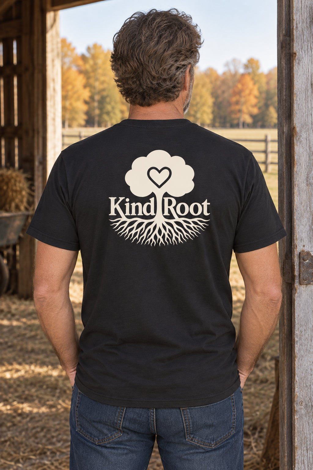 KindRoot logo on the back of the Night unisex organic cotton tee