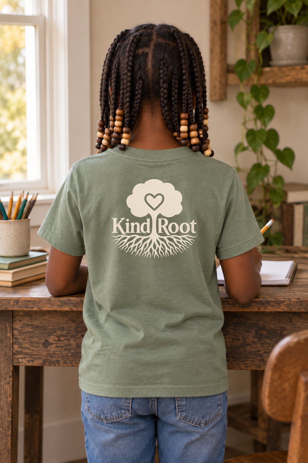 KindRoot logo on the back of the Avocado kids organic cotton tee