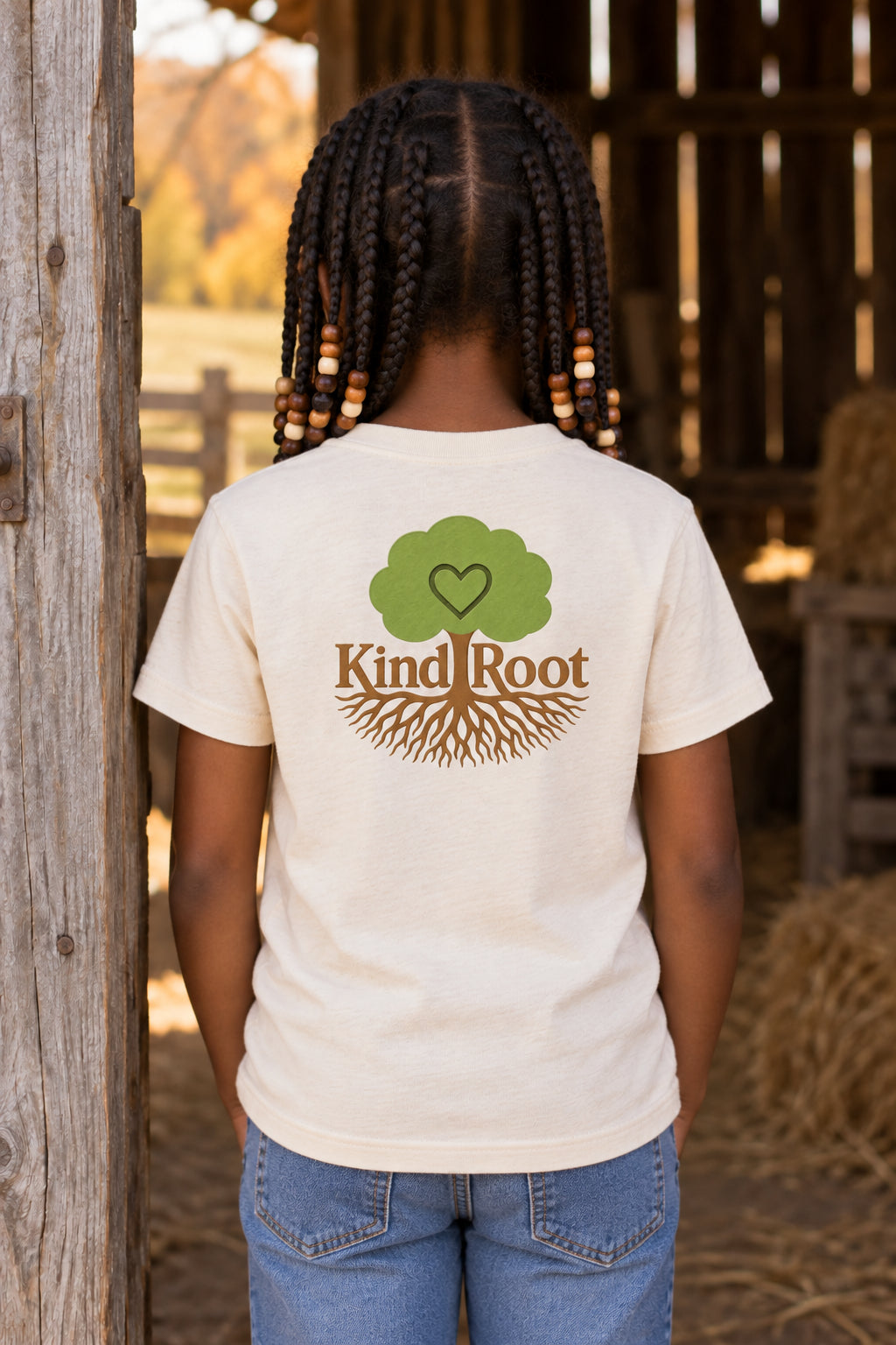 KindRoot logo on the back of the Natural kids organic cotton tee