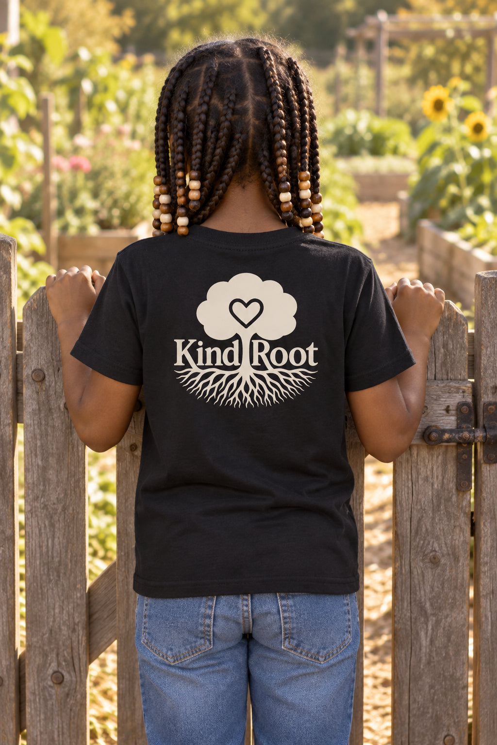 KindRoot logo on the back of the Night kids organic cotton tee
