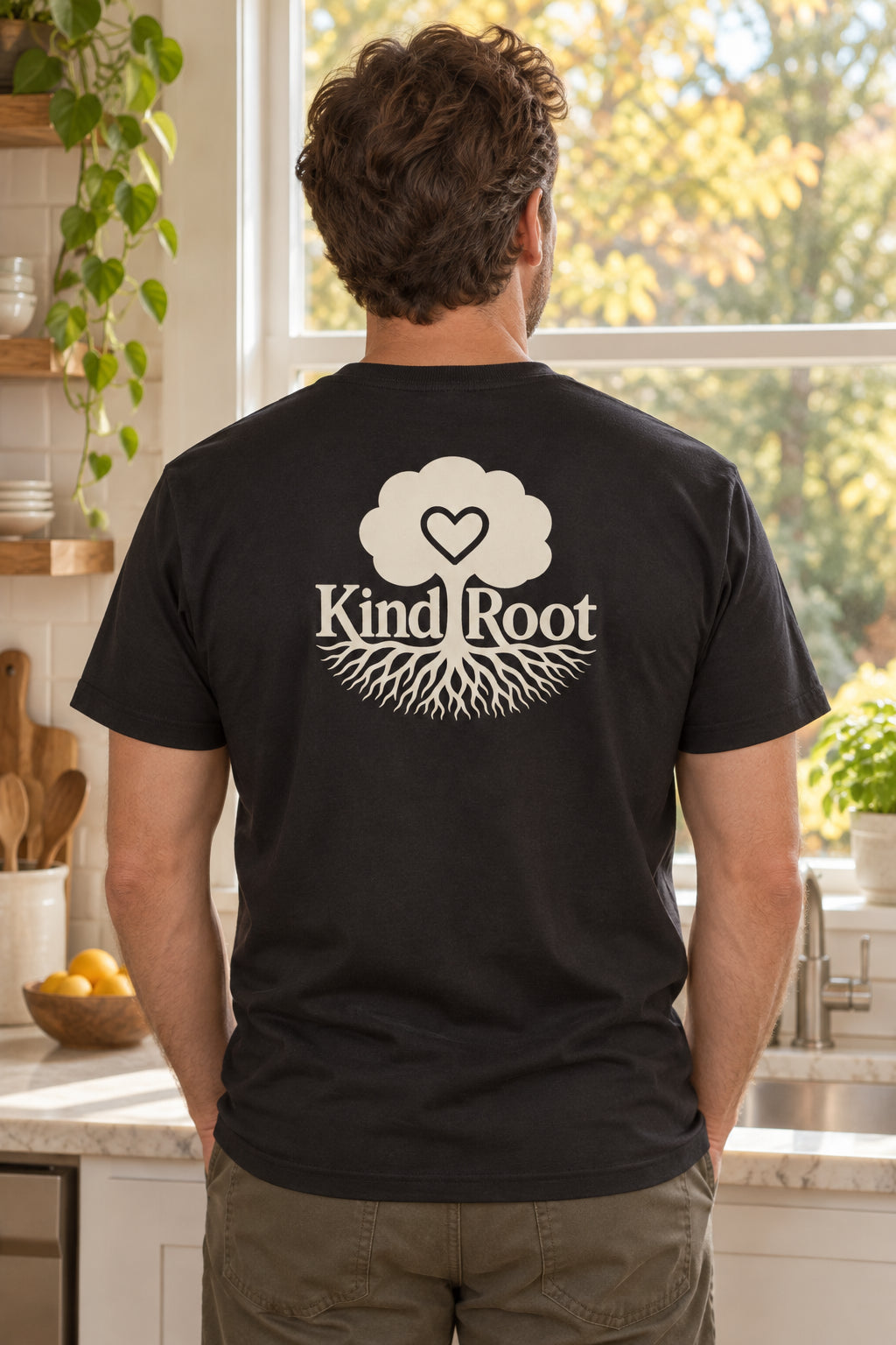 KindRoot logo on the back of the Night unisex organic cotton tee