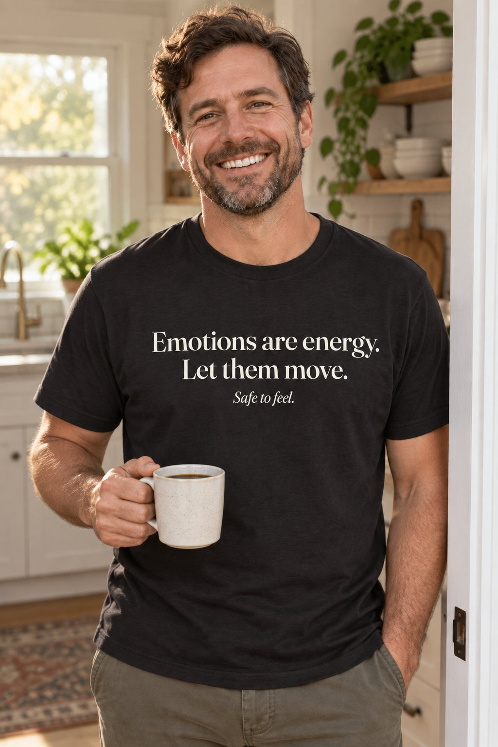 Emotions are energy. Let them move. unisex organic cotton tee in Night, front