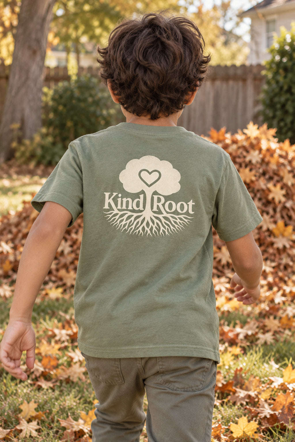 KindRoot logo on the back of the Avocado kids organic cotton tee