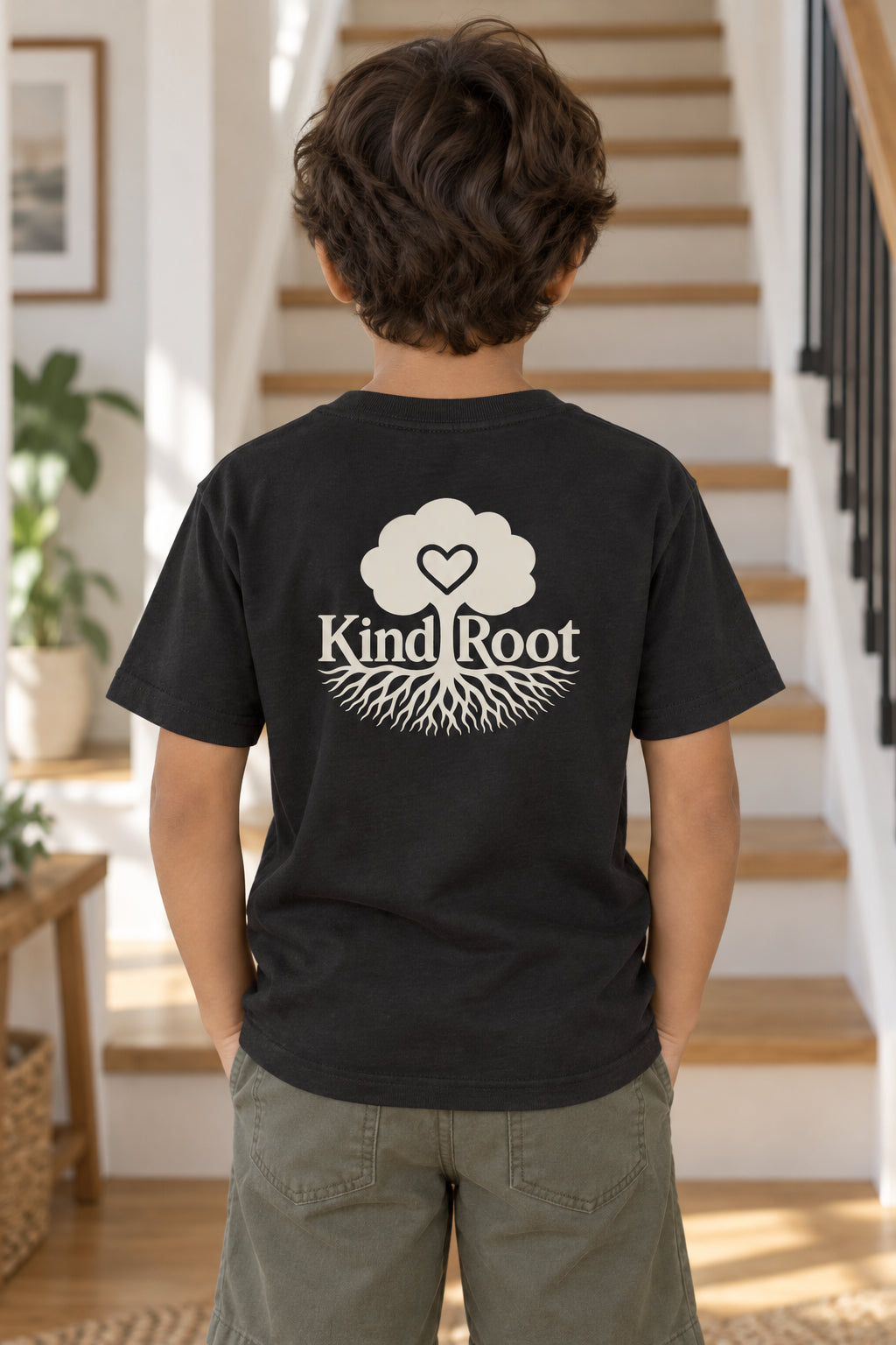 KindRoot logo on the back of the Night kids organic cotton tee