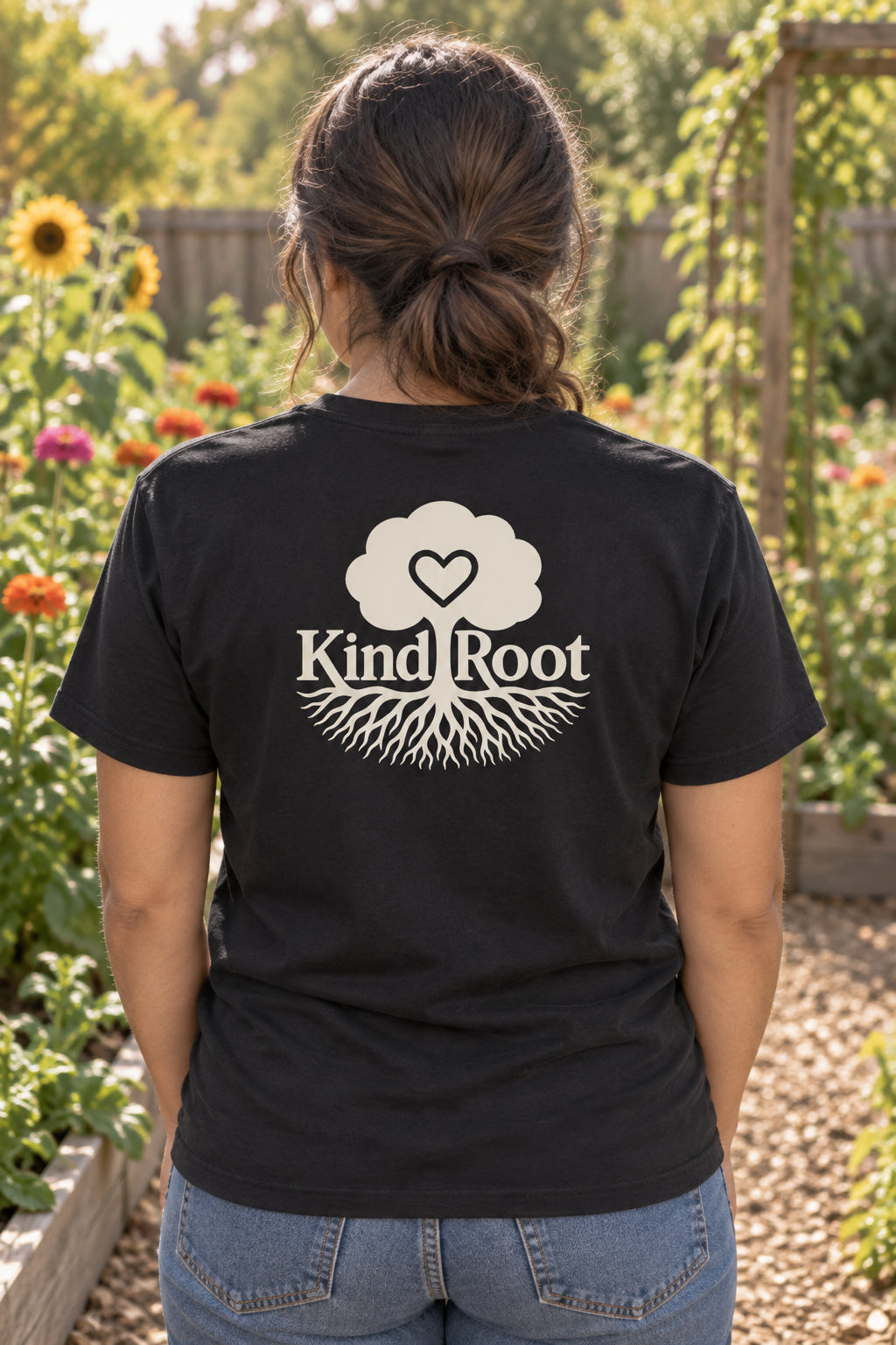 KindRoot logo on the back of the Night unisex organic cotton tee
