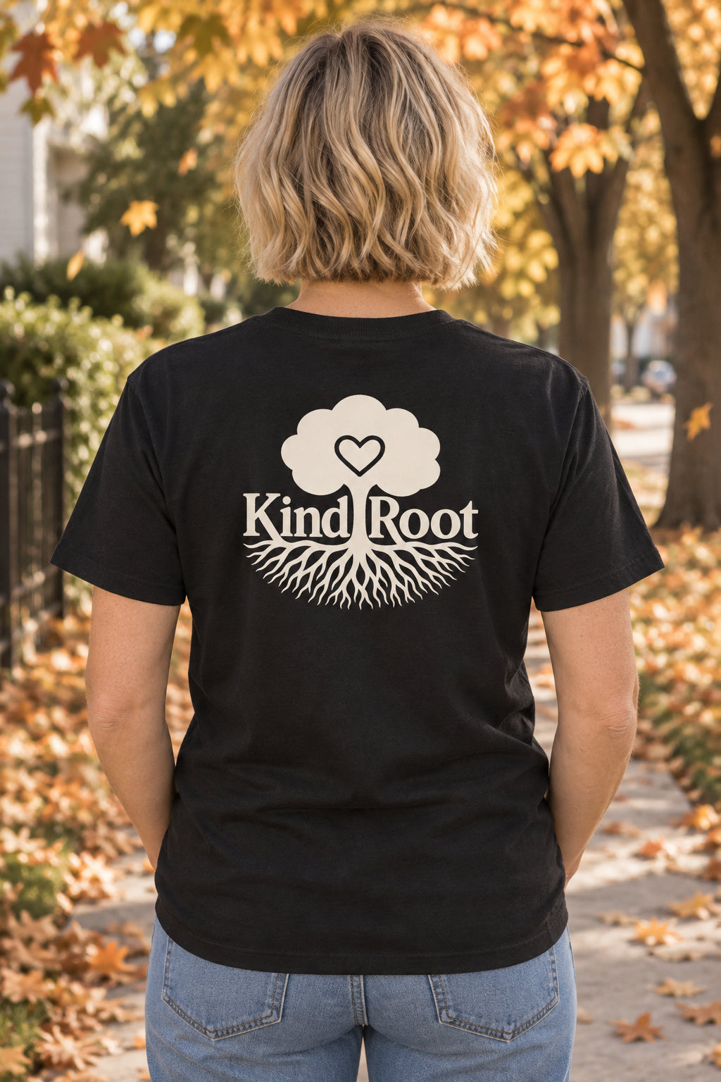 KindRoot logo on the back of the Night unisex organic cotton tee