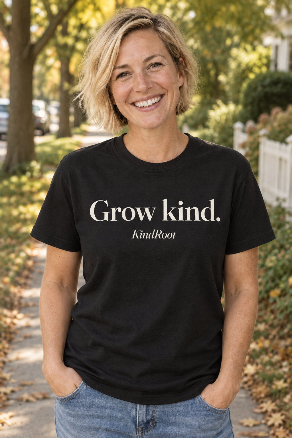 Grow kind. unisex organic cotton tee in Night, front