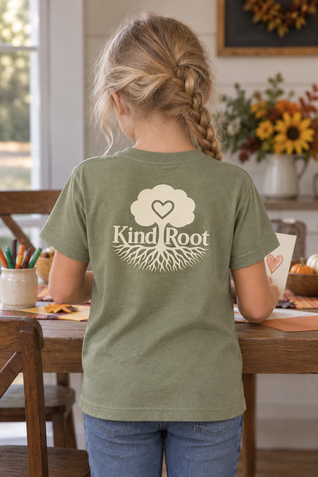 KindRoot logo on the back of the Avocado kids organic cotton tee