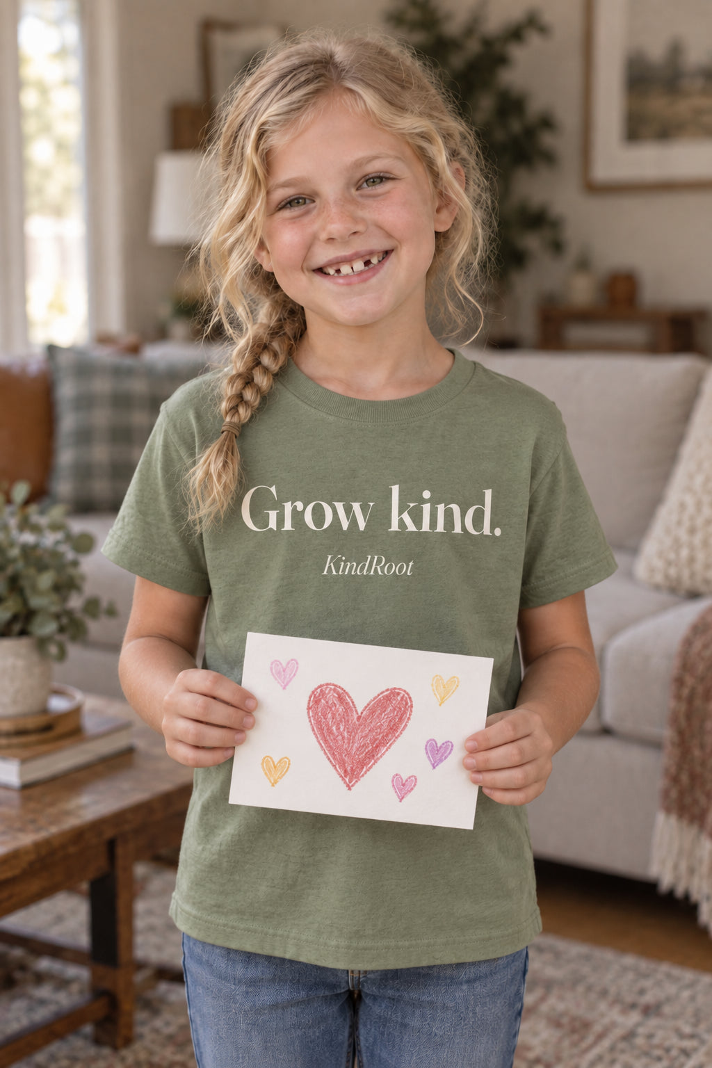 Grow kind. kids organic cotton tee in Avocado, front