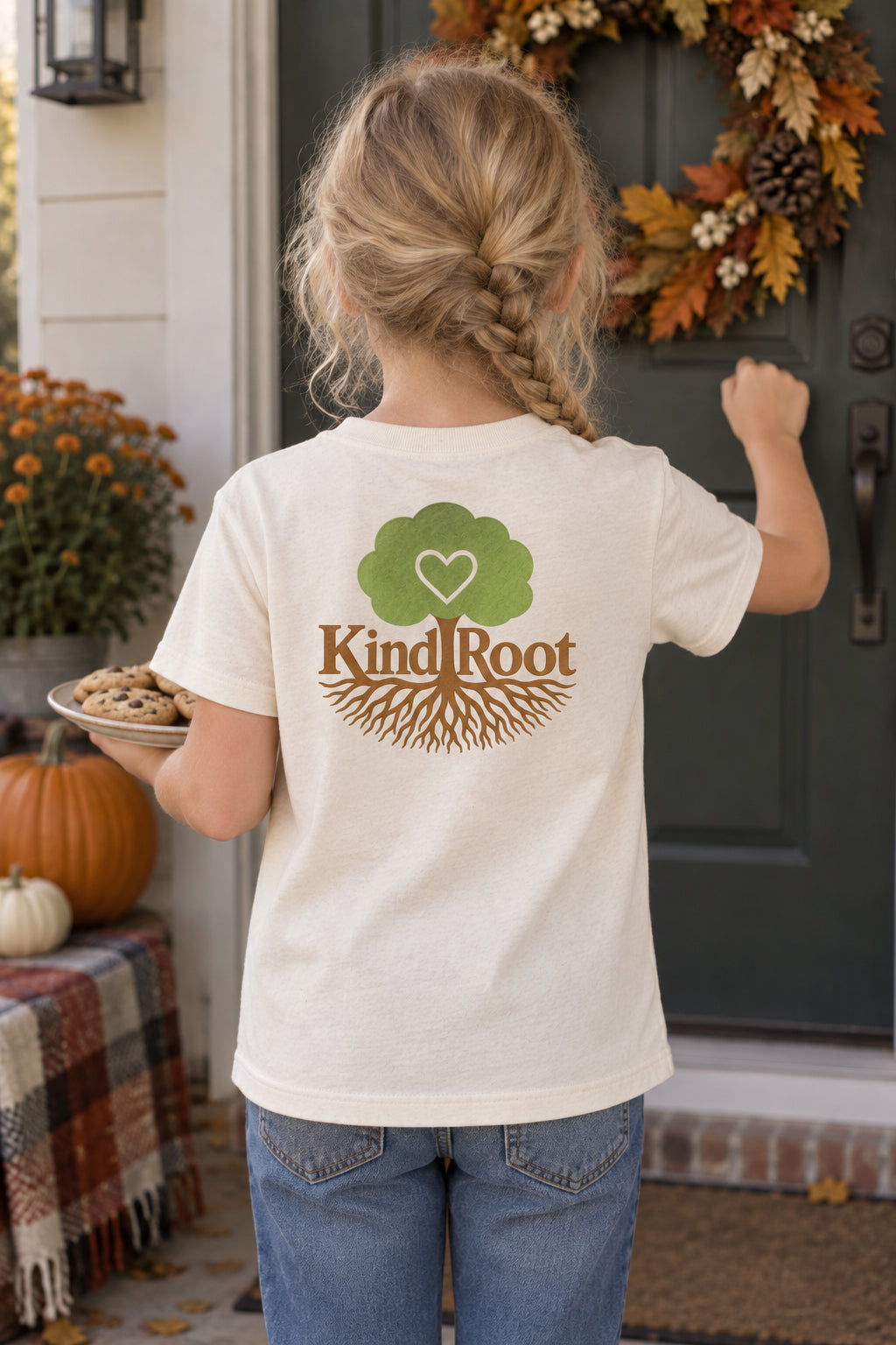 KindRoot logo on the back of the Natural kids organic cotton tee