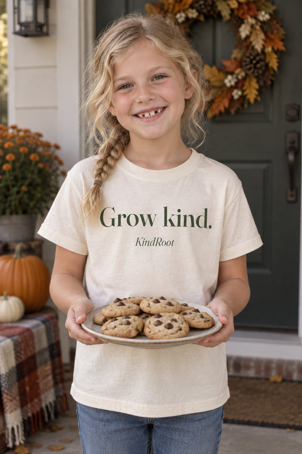 Grow kind. kids organic cotton tee in Natural, front
