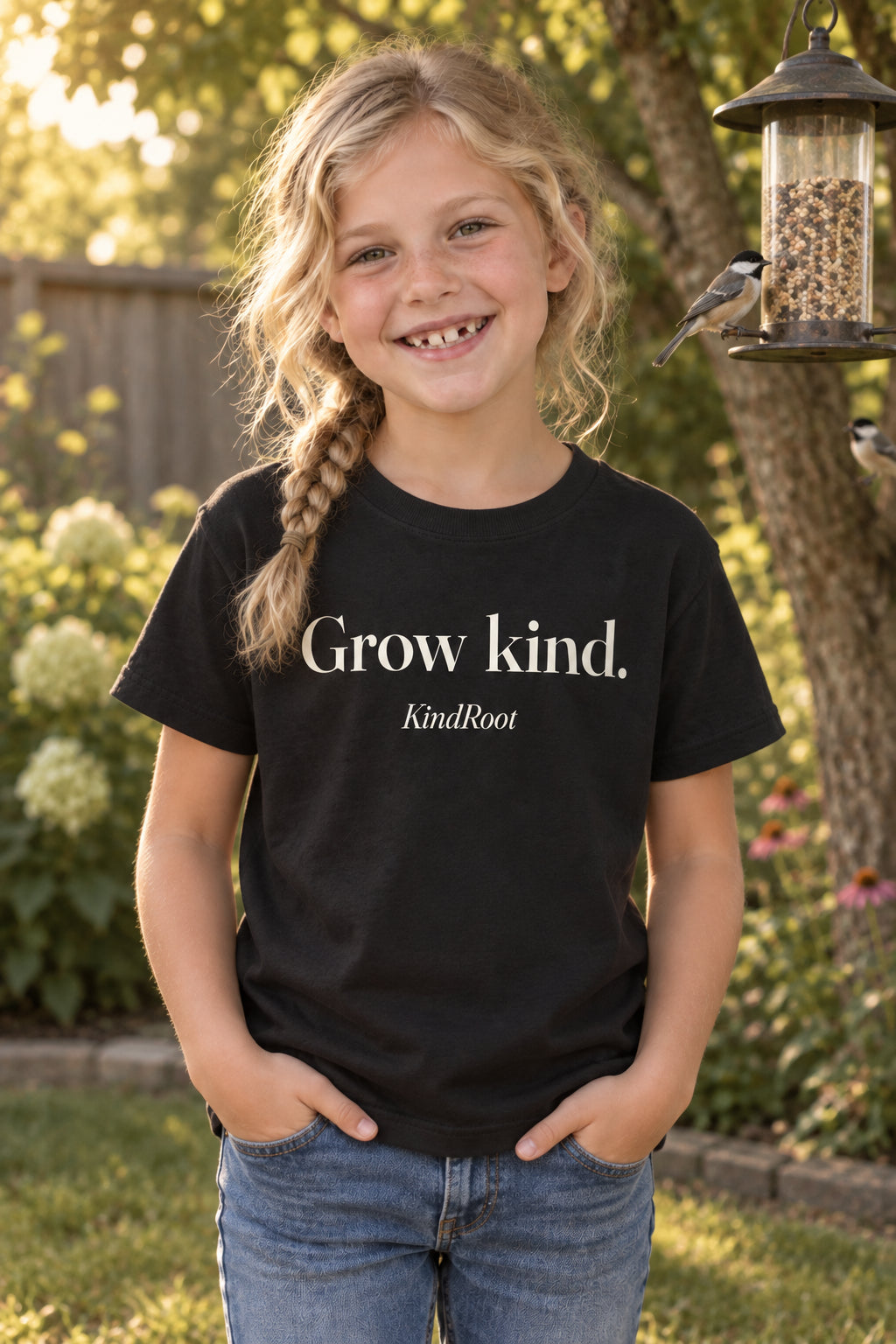 Grow kind. kids organic cotton tee in Night, front
