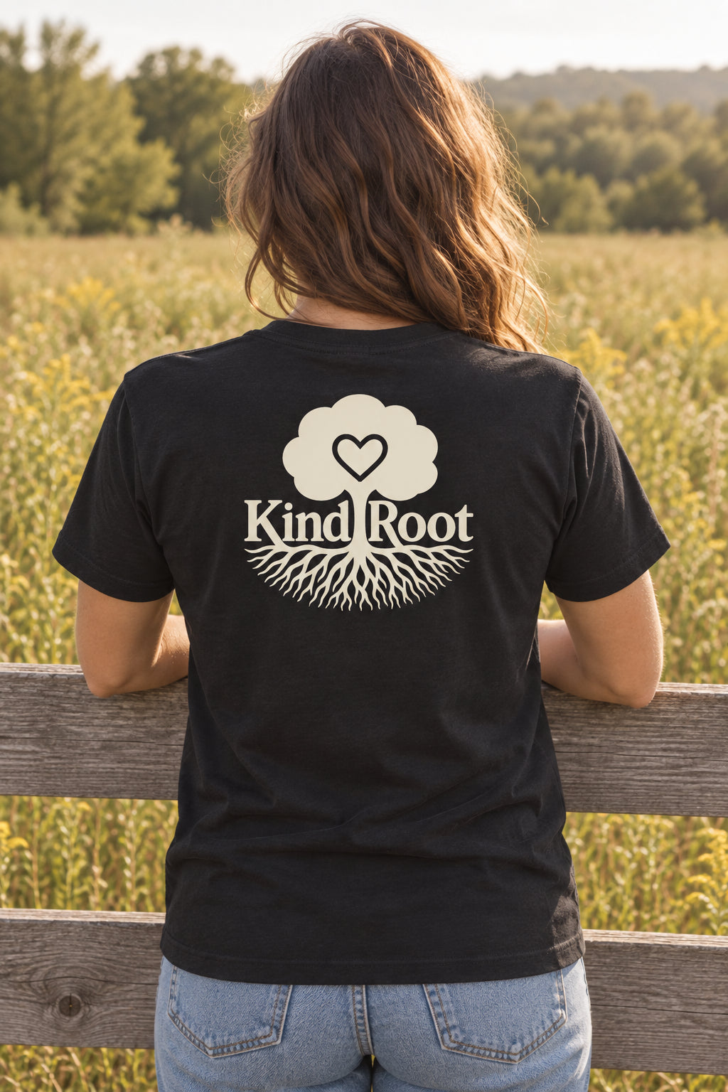 KindRoot logo on the back of the Night unisex organic cotton tee
