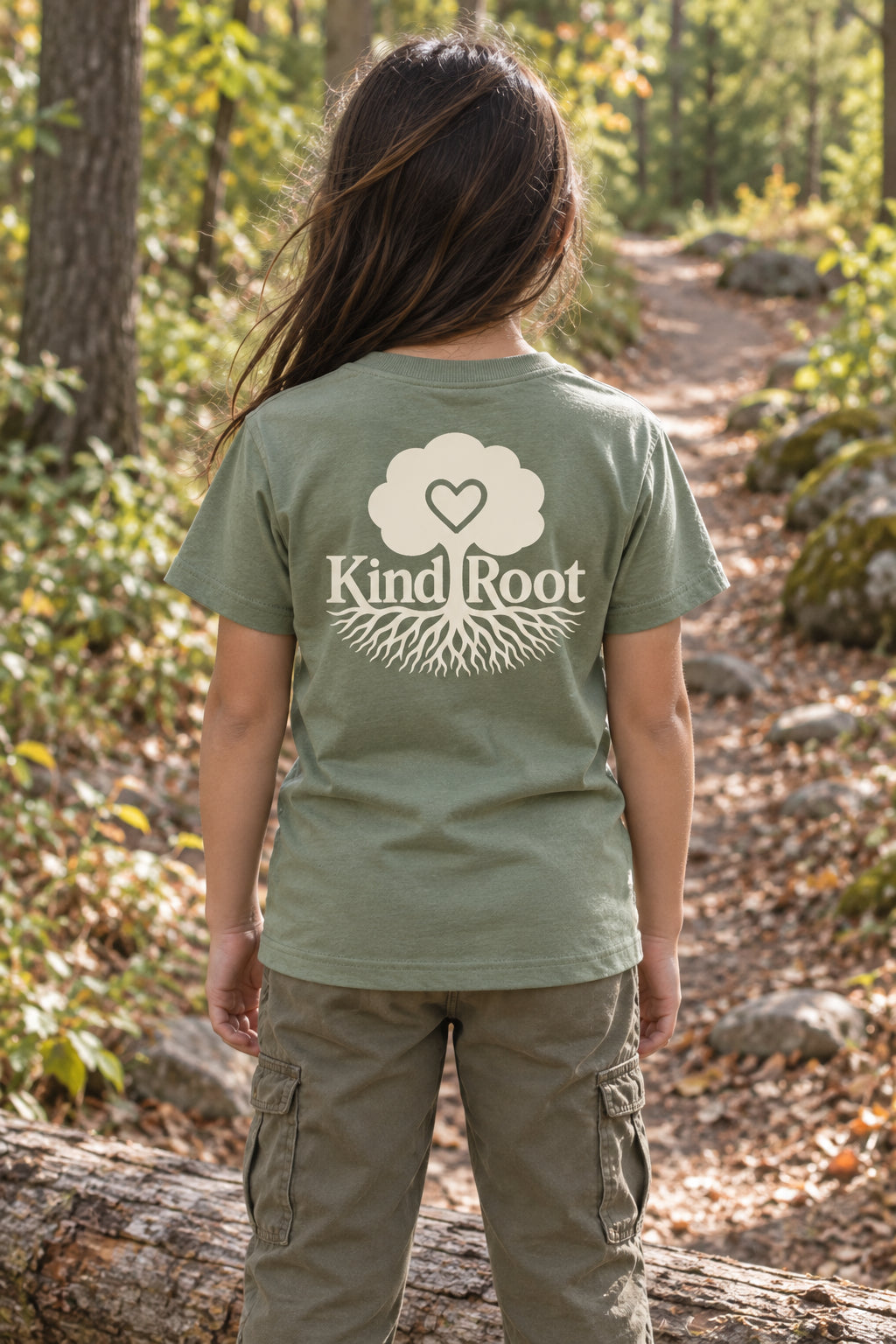 KindRoot logo on the back of the Avocado kids organic cotton tee