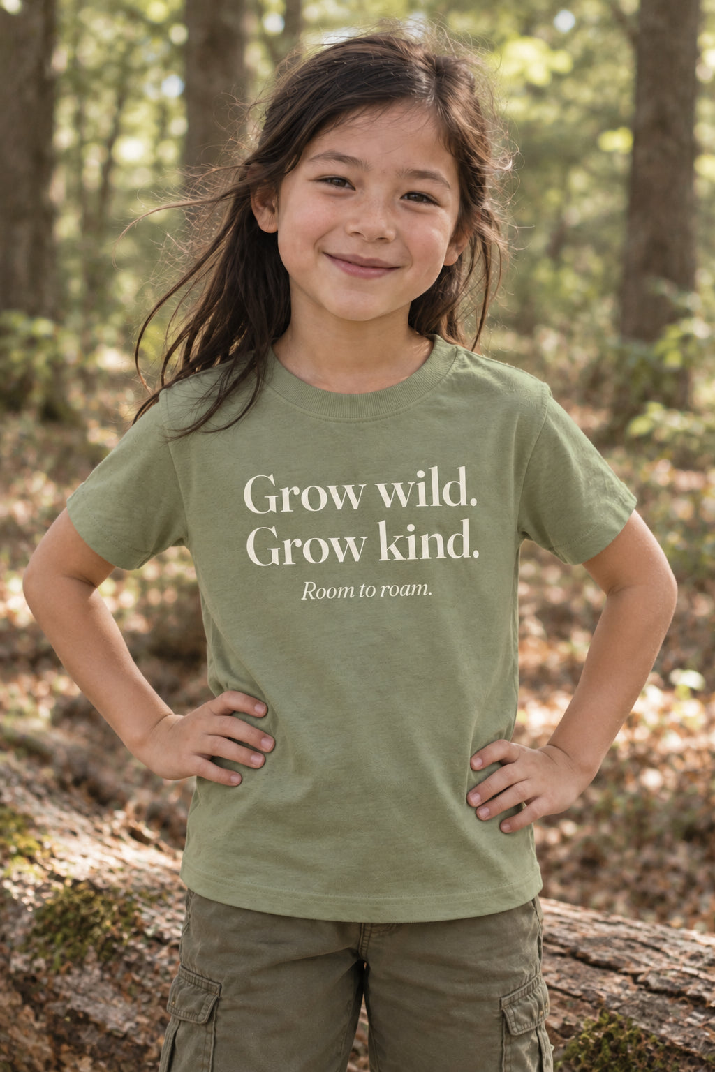 Grow wild. Grow kind. kids organic cotton tee in Avocado, front