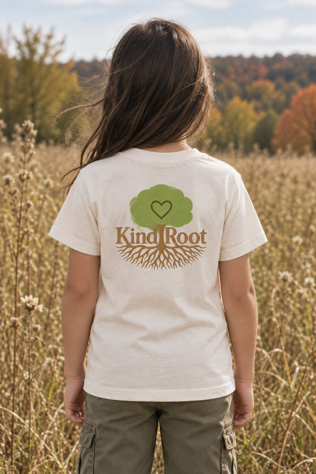 KindRoot logo on the back of the Natural kids organic cotton tee