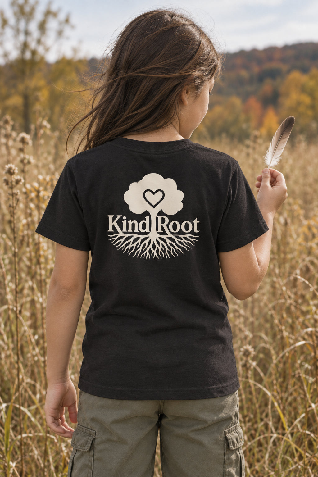 KindRoot logo on the back of the Night kids organic cotton tee