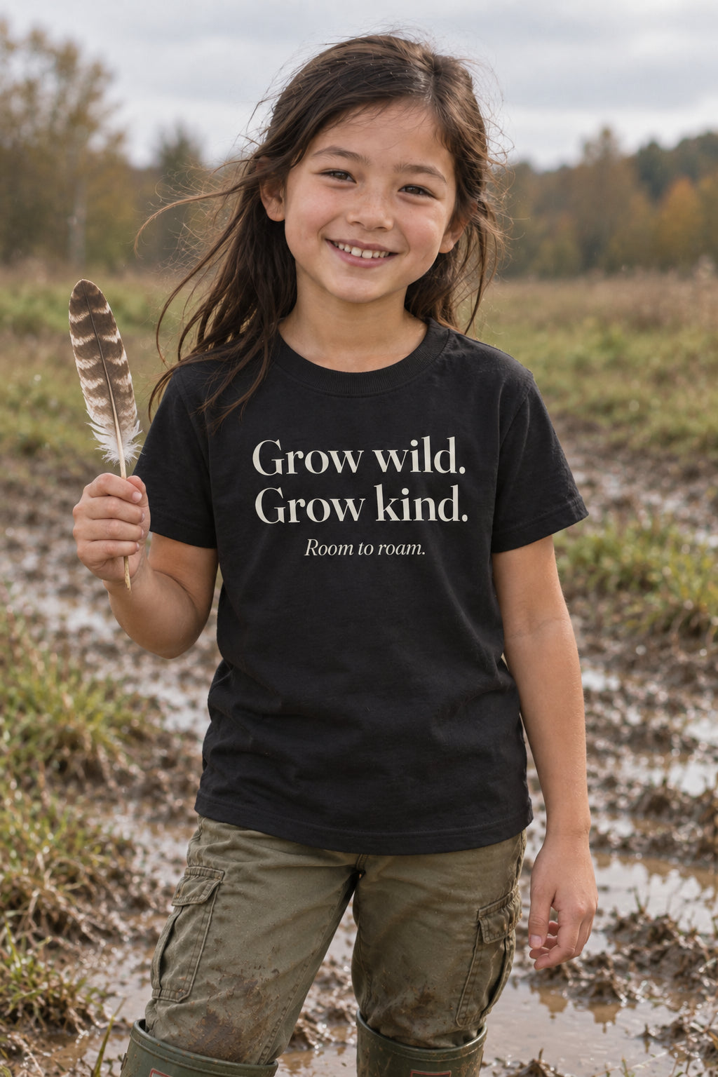 Grow wild. Grow kind. kids organic cotton tee in Night, front