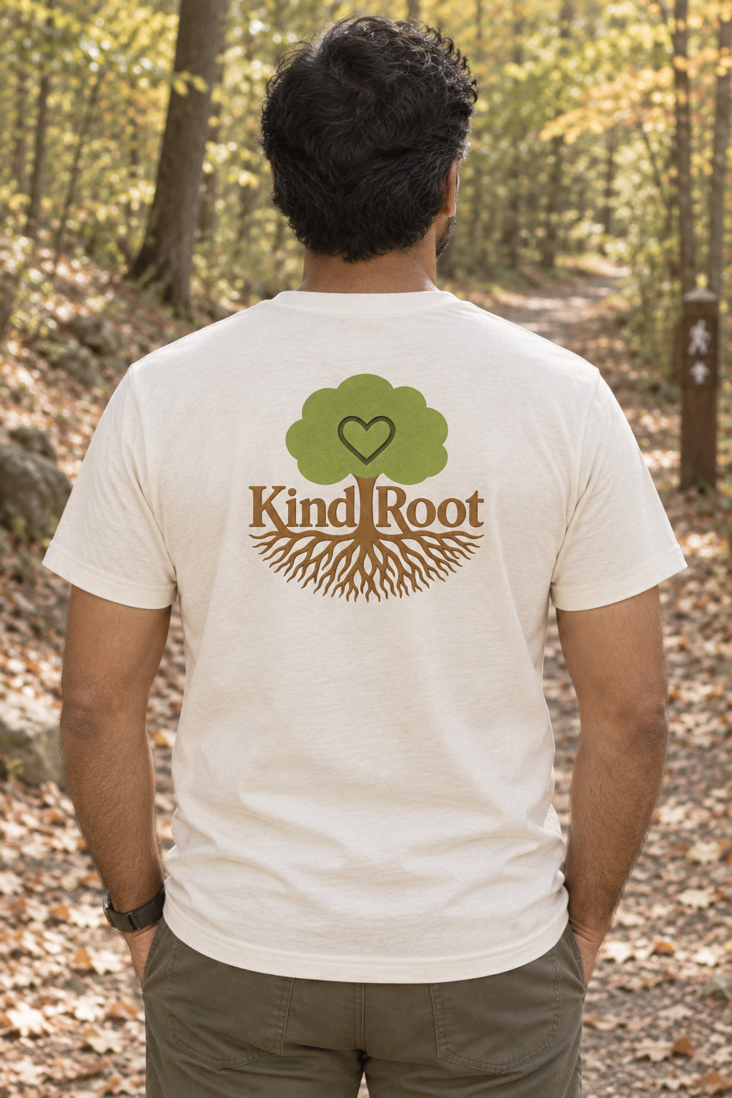 KindRoot logo on the back of the Natural unisex organic cotton tee