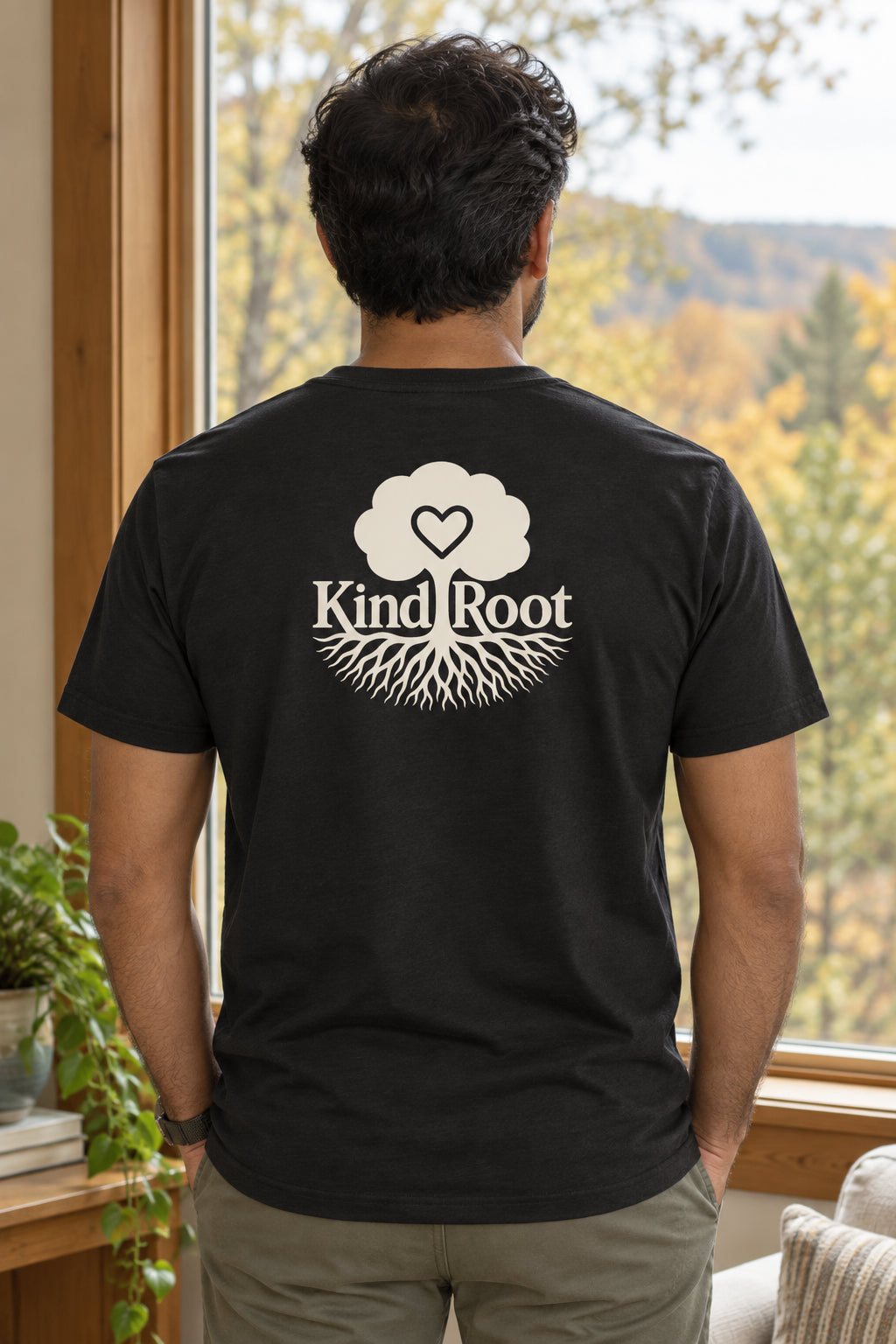 KindRoot logo on the back of the Night unisex organic cotton tee