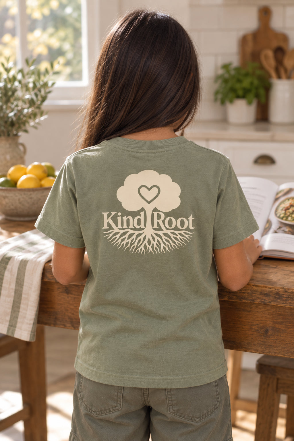 KindRoot logo on the back of the Avocado kids organic cotton tee
