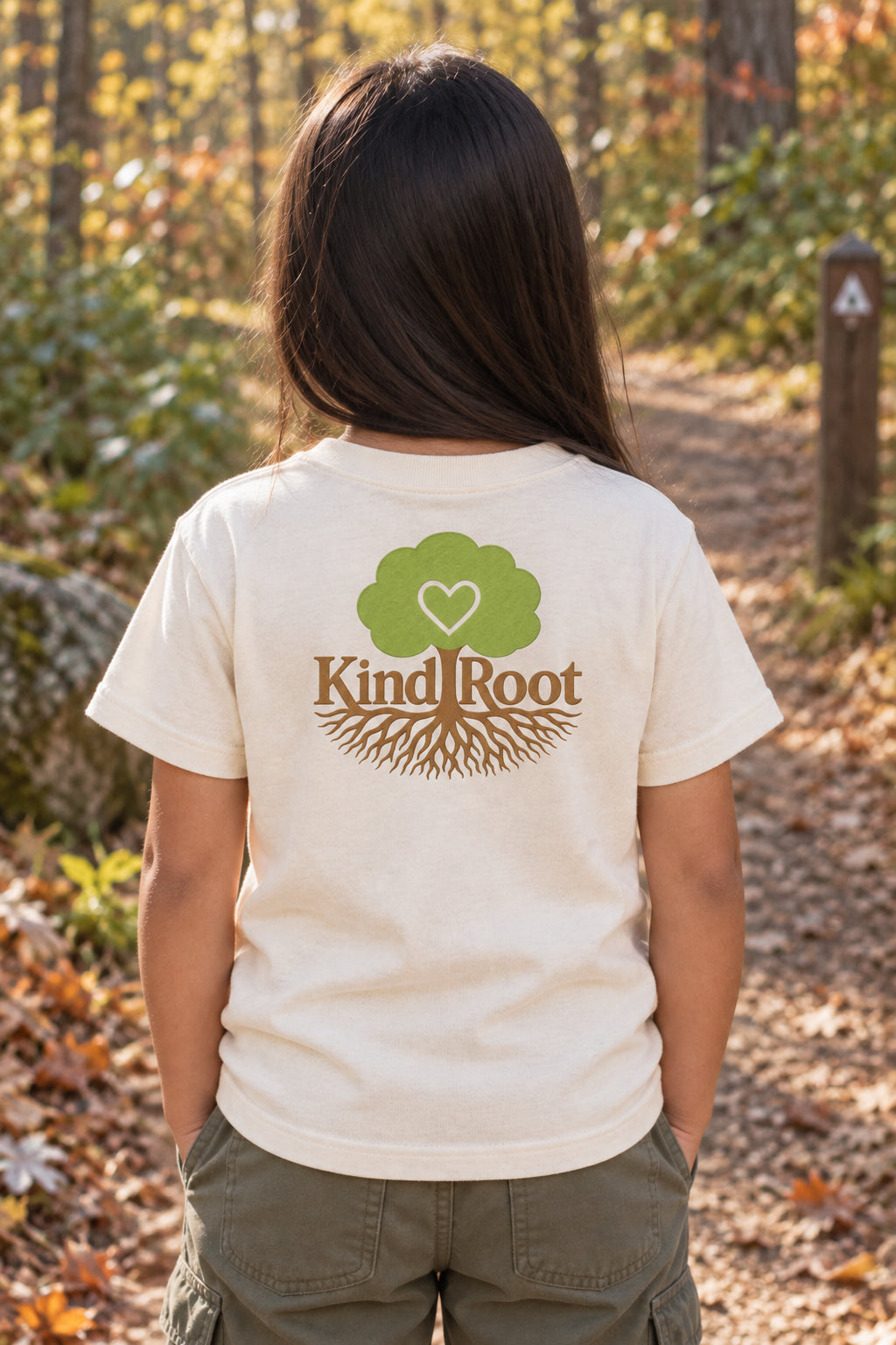 KindRoot logo on the back of the Natural kids organic cotton tee