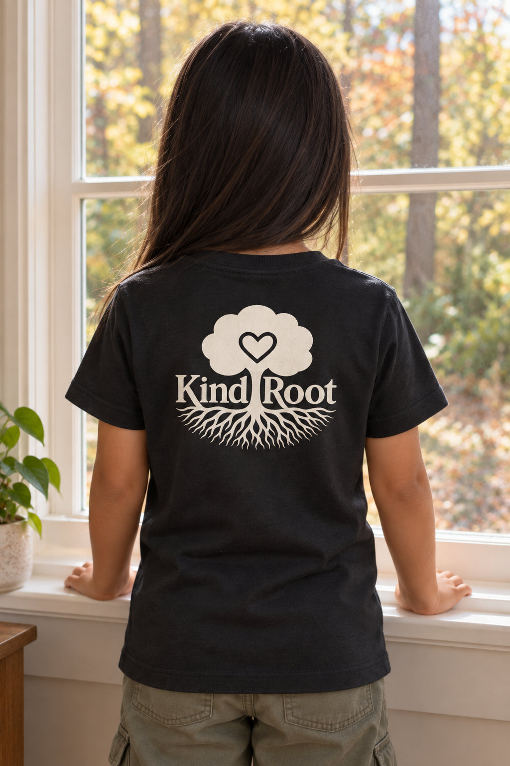 KindRoot logo on the back of the Night kids organic cotton tee