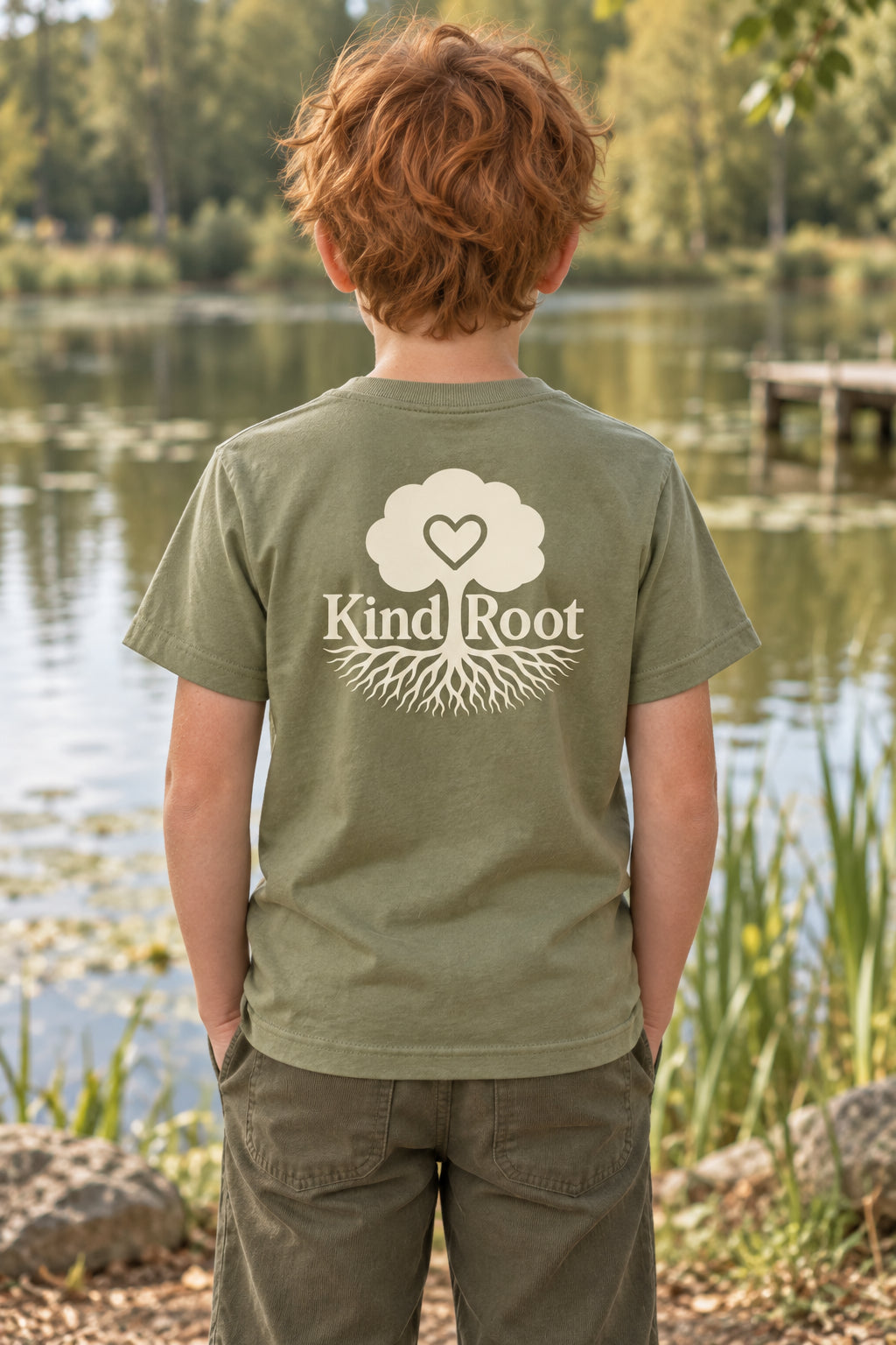 KindRoot logo on the back of the Avocado kids organic cotton tee