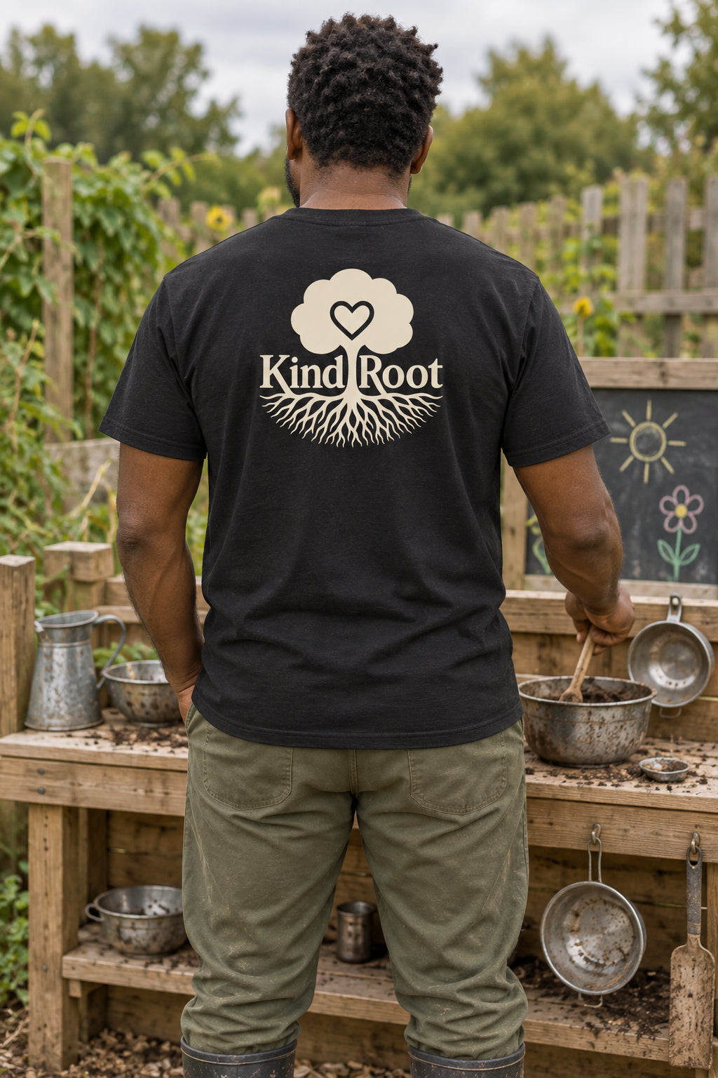 KindRoot logo on the back of the Night unisex organic cotton tee