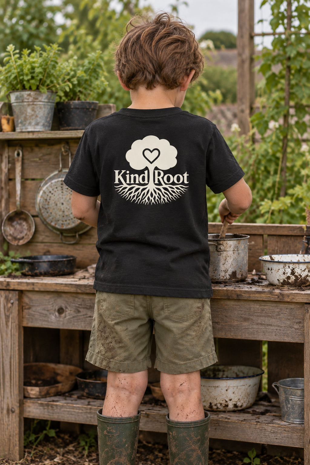 KindRoot logo on the back of the Night kids organic cotton tee