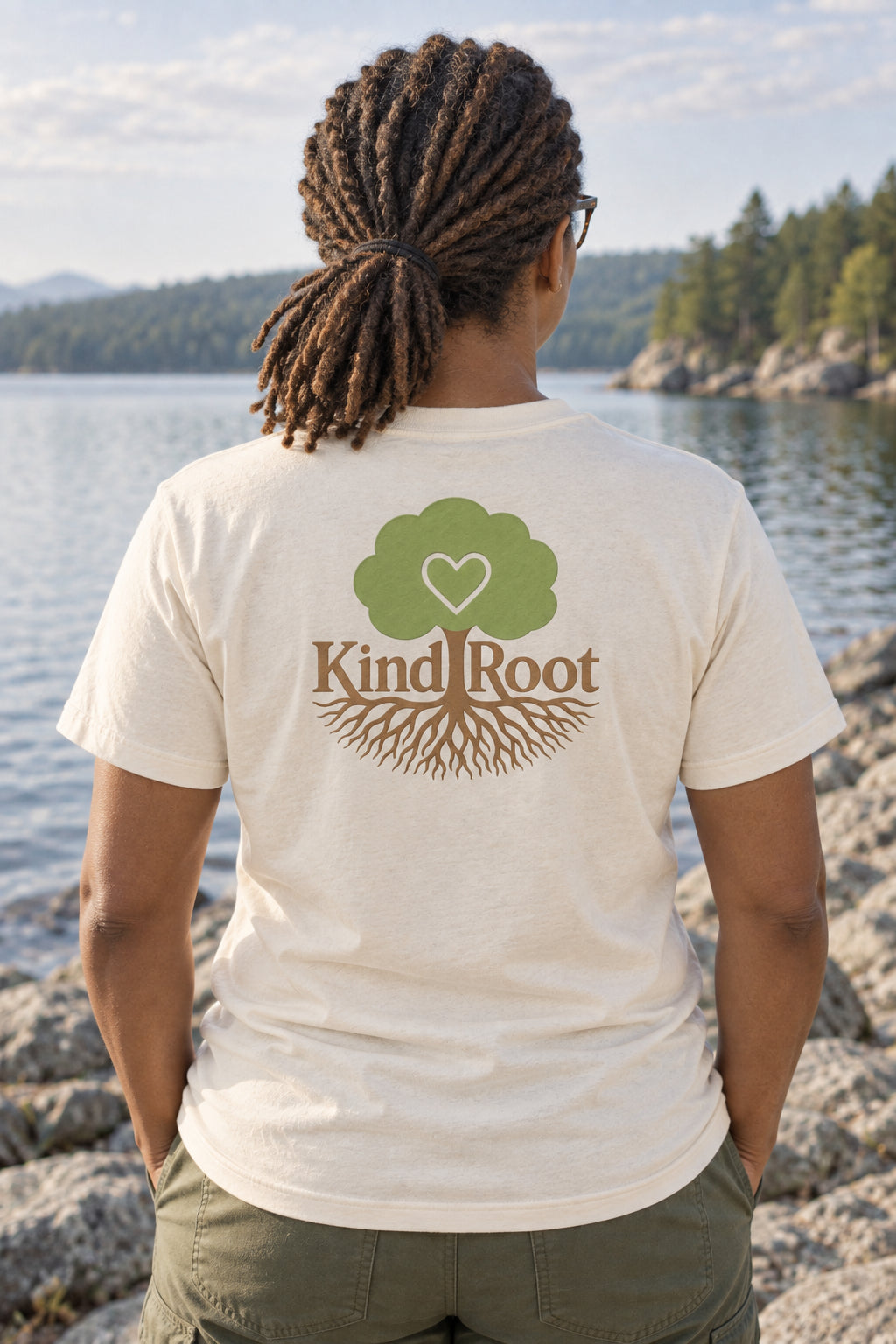 KindRoot logo on the back of the Natural unisex organic cotton tee