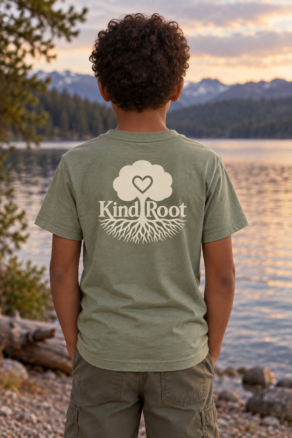 KindRoot logo on the back of the Avocado kids organic cotton tee