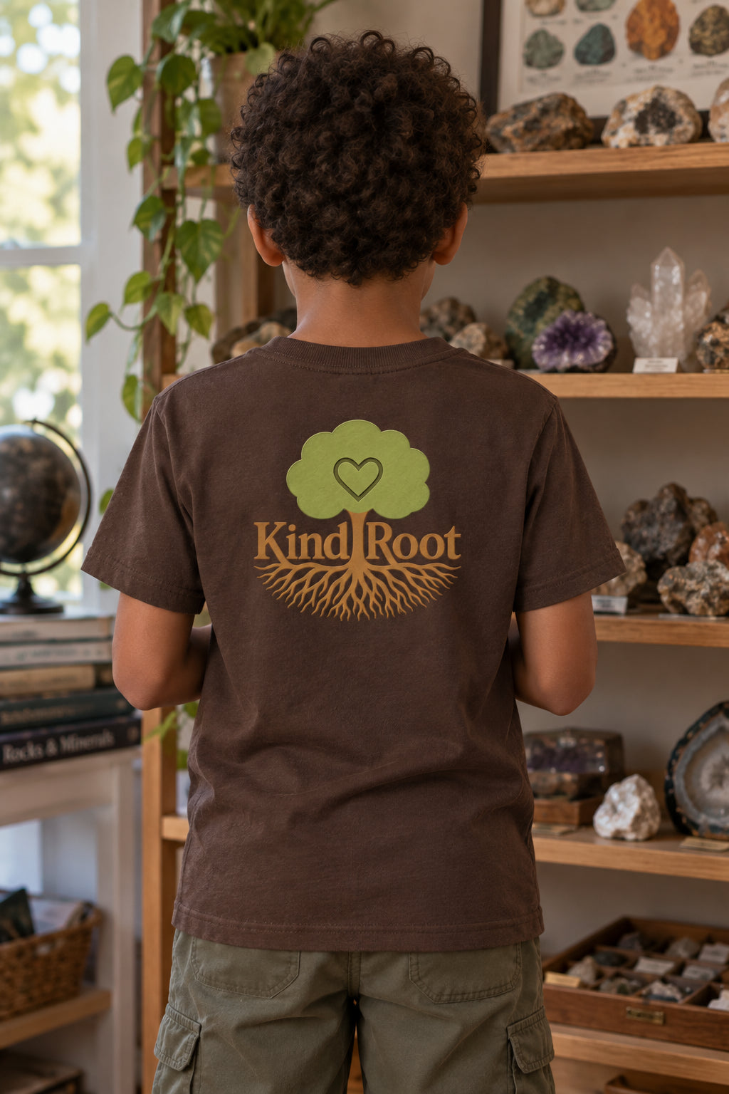 KindRoot logo on the back of the Bark kids organic cotton tee
