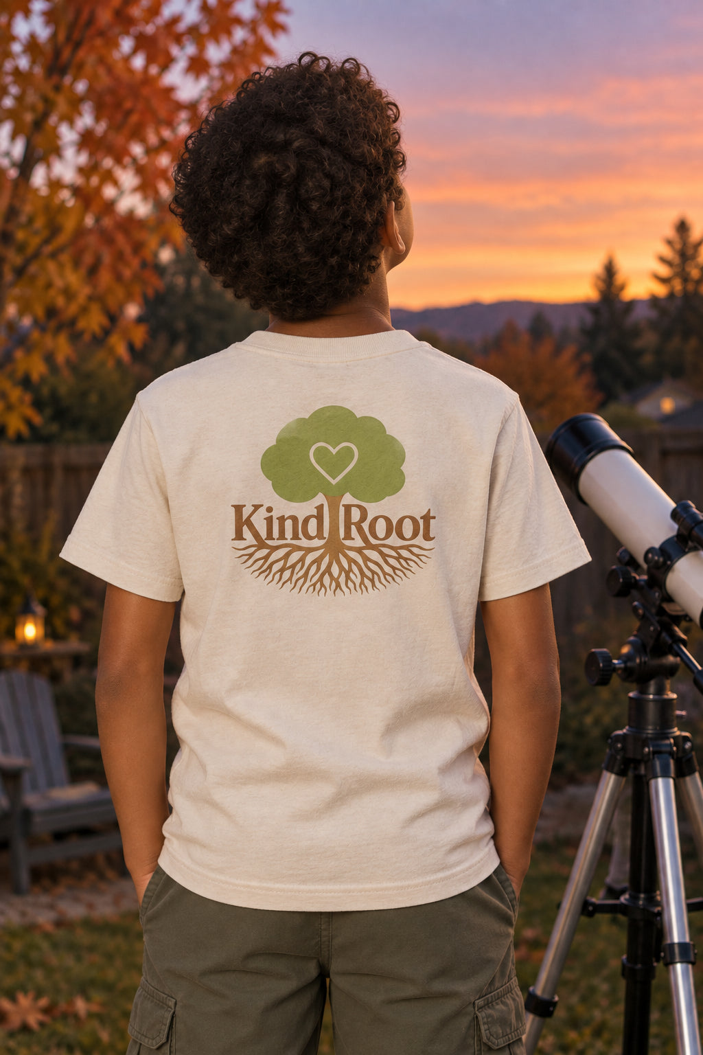 KindRoot logo on the back of the Natural kids organic cotton tee