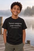 Never outgrow your wonder. kids organic cotton tee in Night, front