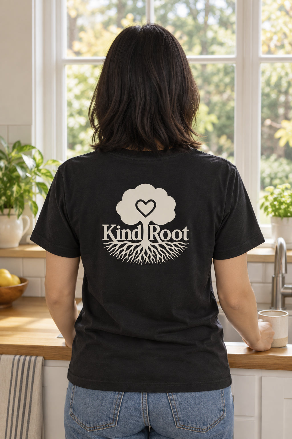 KindRoot logo on the back of the Night unisex organic cotton tee