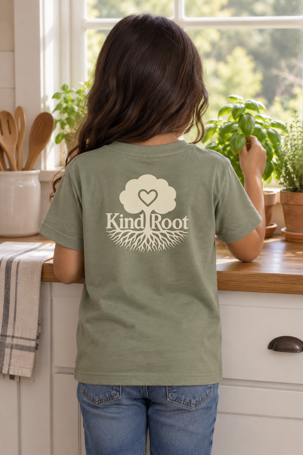KindRoot logo on the back of the Avocado kids organic cotton tee