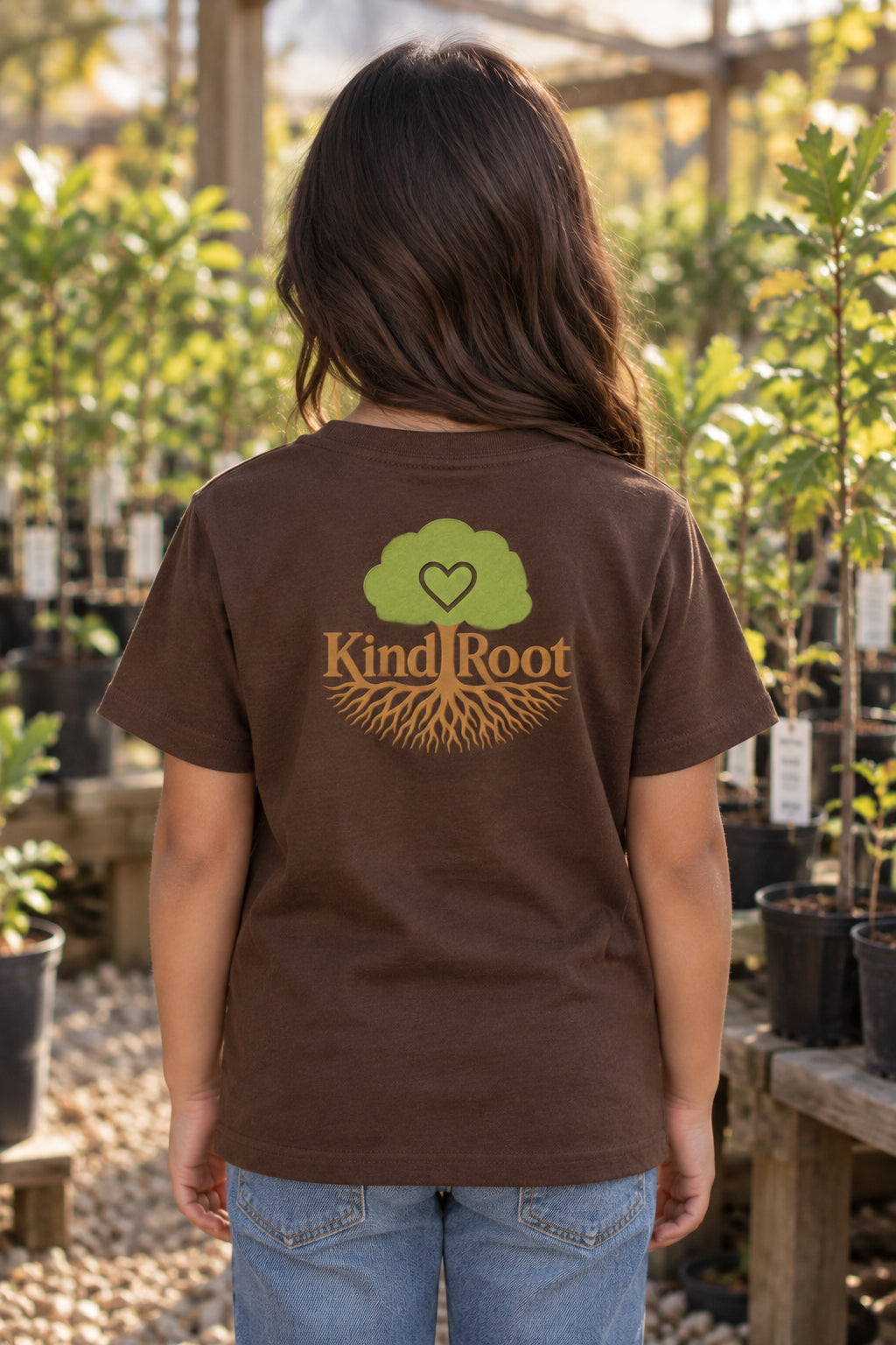 KindRoot logo on the back of the Bark kids organic cotton tee